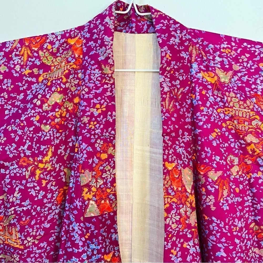 Vintage Authentic Antique 1910-1920s Japanese Floral Silk Kimono - Picture 3 of 11